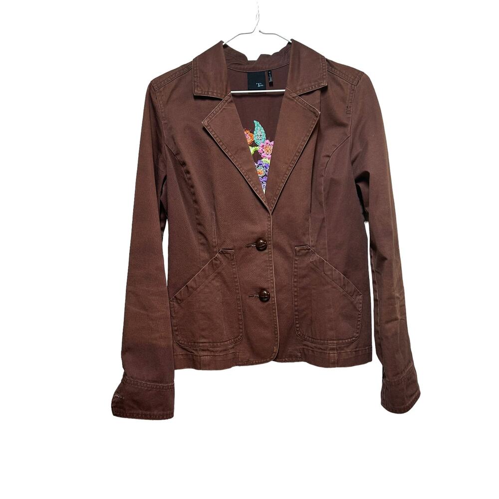 T Co Brown‎ Embroidered Button Down Jacket Medium Boho Western Casual Style - Picture 7 of 8